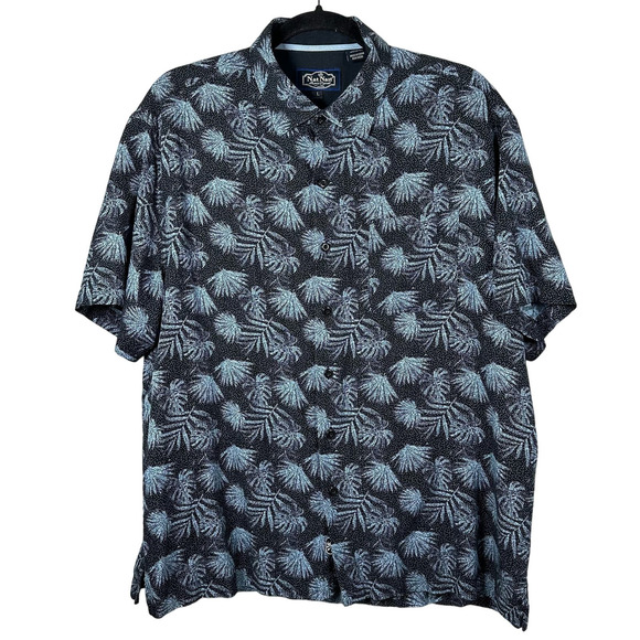 Nat Nast Large Blue Palm Leaf Silk Blend Short Sleeve Button‎ Up Shirt - Picture 1 of 4
